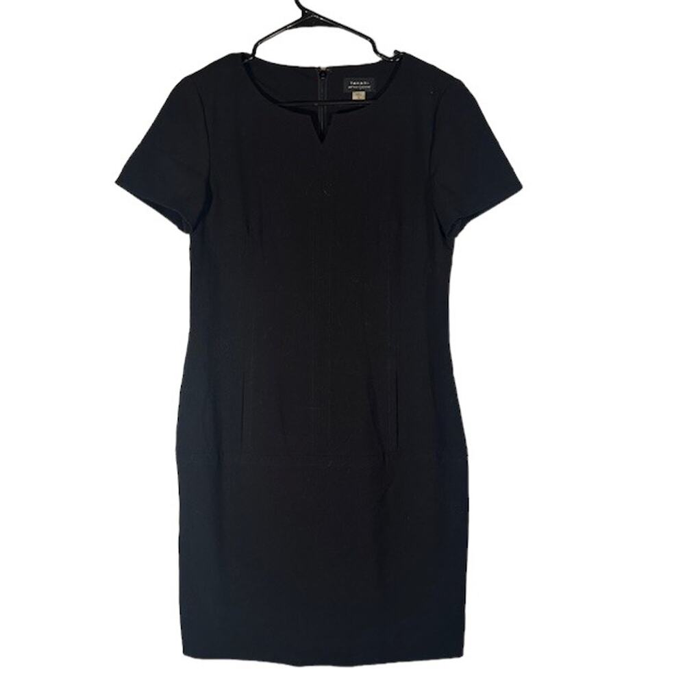 Tahari Black Short Sleeve Back Zip Split Neck Formal Sheath Dress Women Sz 6